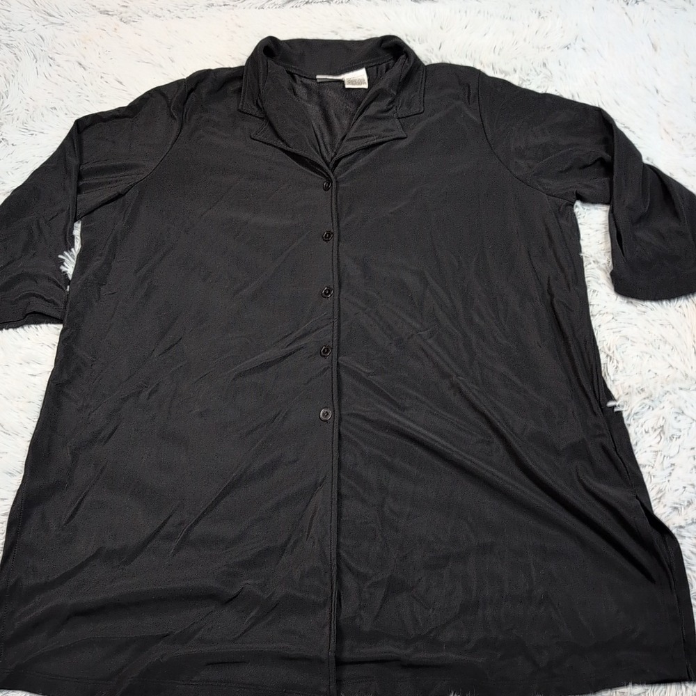 Liz Baker Shirt Womens 3X Black Button Up Preppy Comfort Casual Career